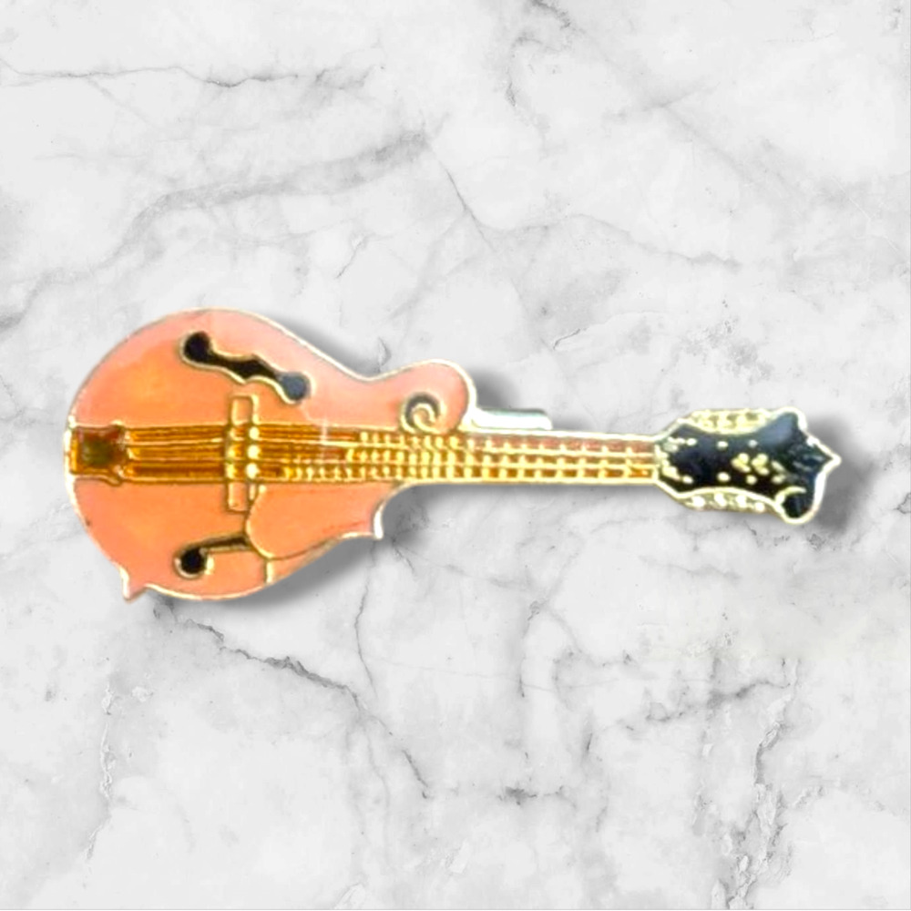 Vintage Enamel Hat Lapel Pin Mandolin Guitar Musical Instrument